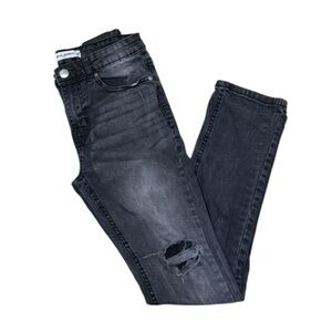 Public Supply Boys' black trousers with a distressed and frayed style, size 14